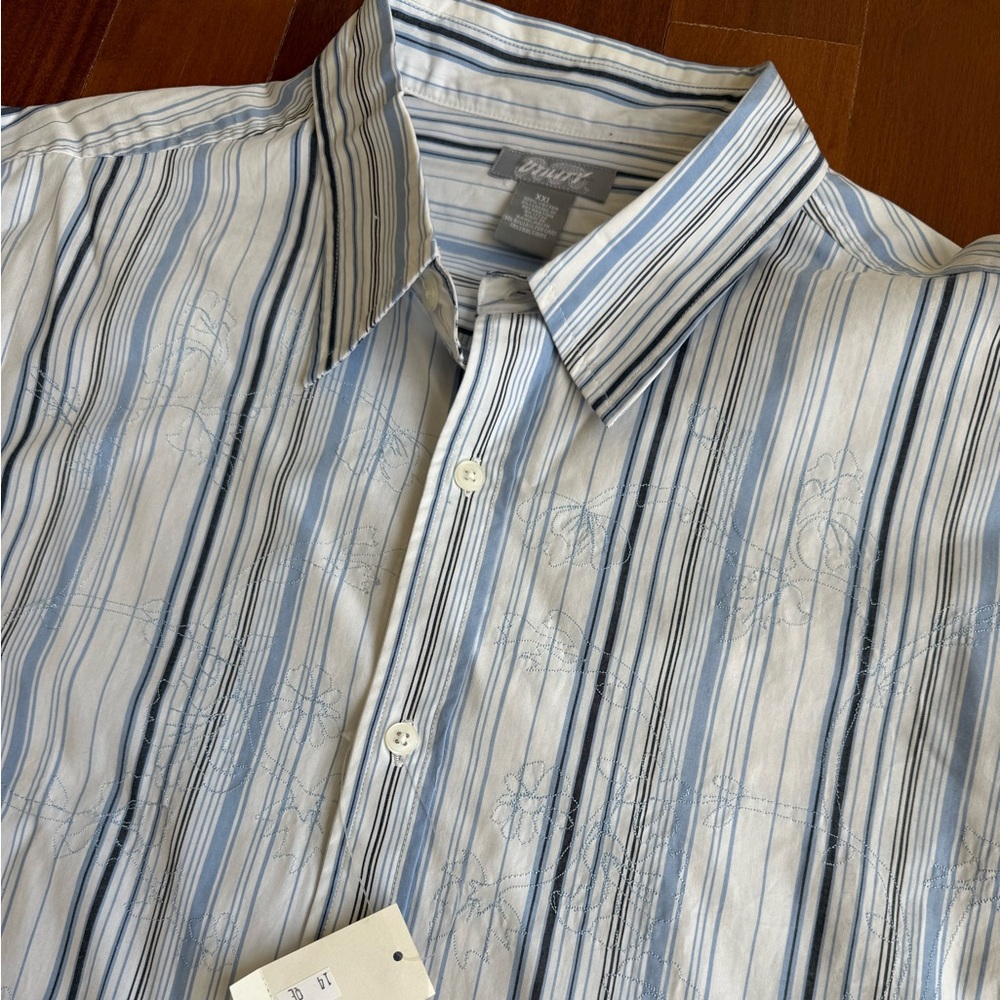 NWT Men Dress Casual Button Down Shirt Sz XXL Blue Embroidered Tropical Summer - Picture 2 of 10
